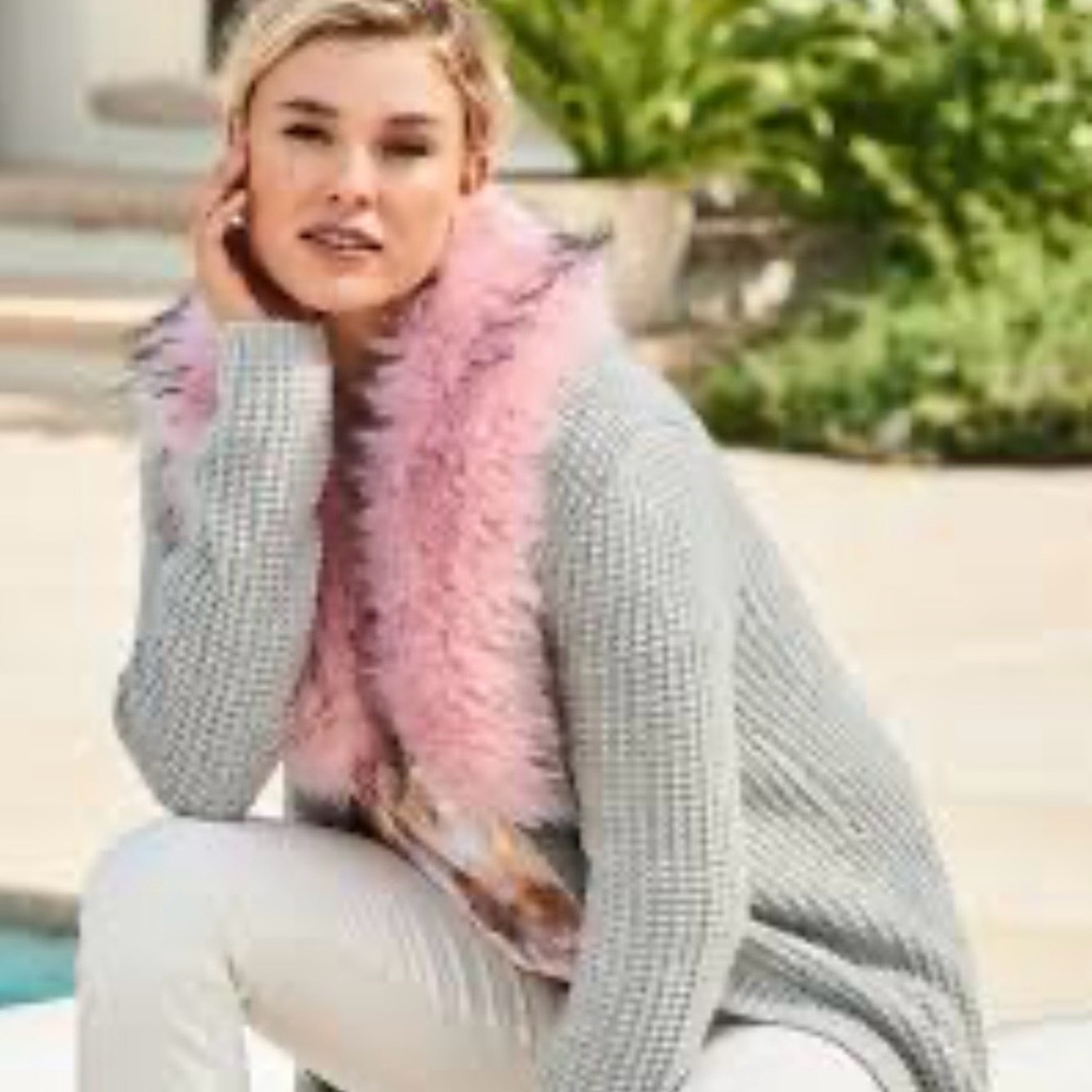Lilly Pulitzer Adaline Gray Sweater with Pink Fur Collar